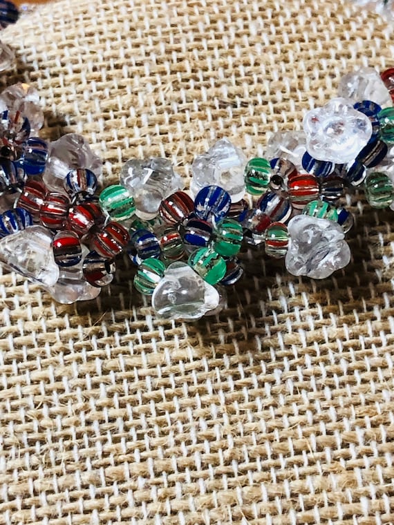 Glass Flower Beads Vintage French Bracelet - image 4