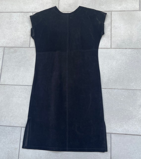 Black Leather Dress Vintage 70s Suede Shift Dress… - image 9