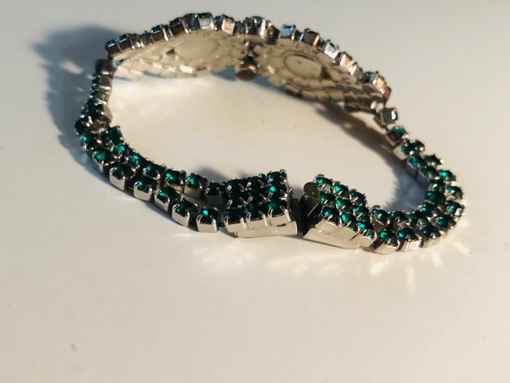 Art Deco Emerald Green Vintage Rhinestone Bracelet - image 5