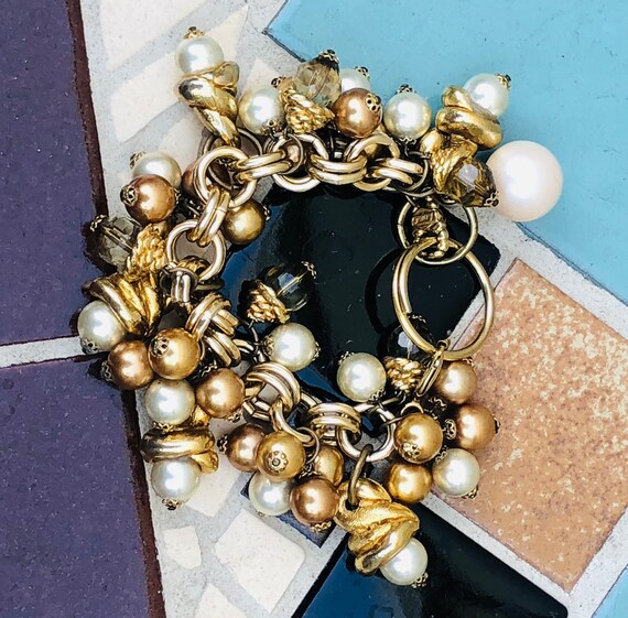 Bracelet Vintage Jacky De G Paris - À Breloques Et Perles - Style Bohème Doré