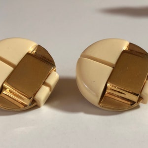 Lanvin Paris Art Deco Vintage Clip On Lucite/Gold Earrings image 2