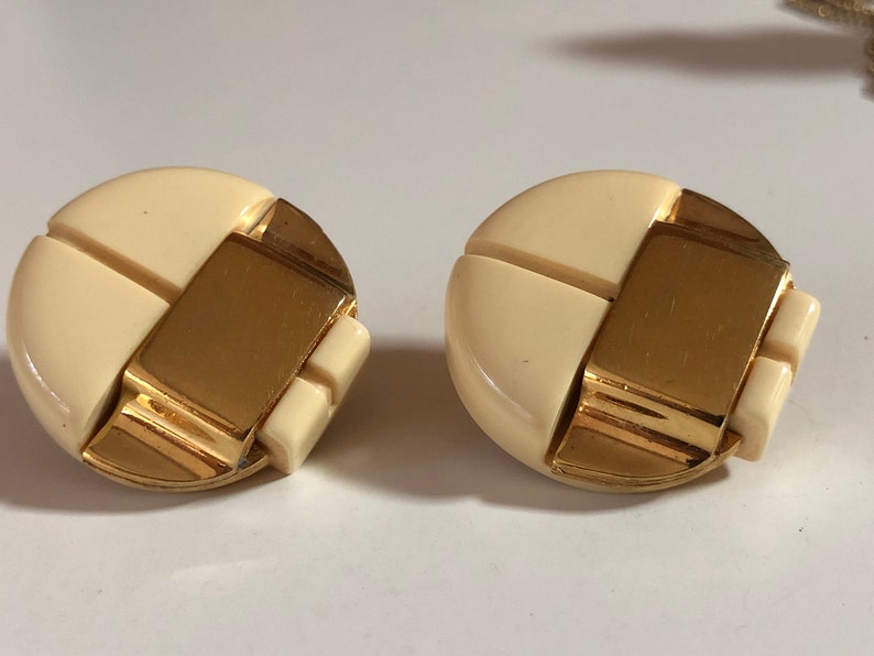 Lanvin Paris Art Deco Vintage Clip On Lucite/Gold Earrings image 2