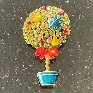 CADORO Partridge in a Pear Tree Brooch Vintage Signed Book Piece Pin