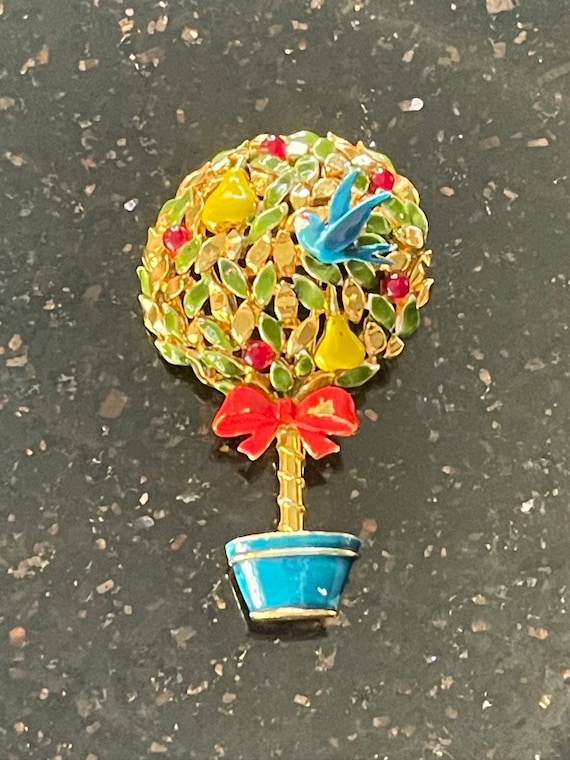 CADORO Partridge in a Pear Tree Brooch Vintage Si… - image 1