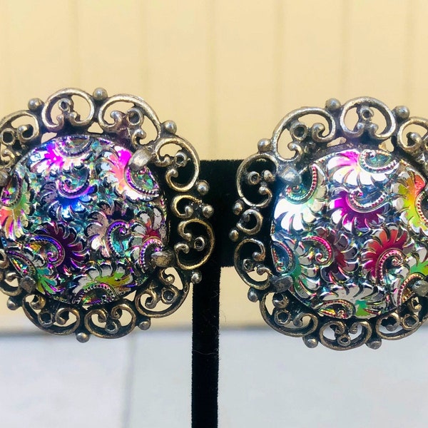 Elegantes pendientes vintage Judy Lee Clip On - Cristal de carnaval brillante