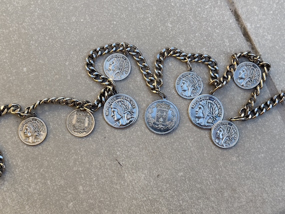 Silver Dangle Coin Waist Chain Vintage Belt - image 1