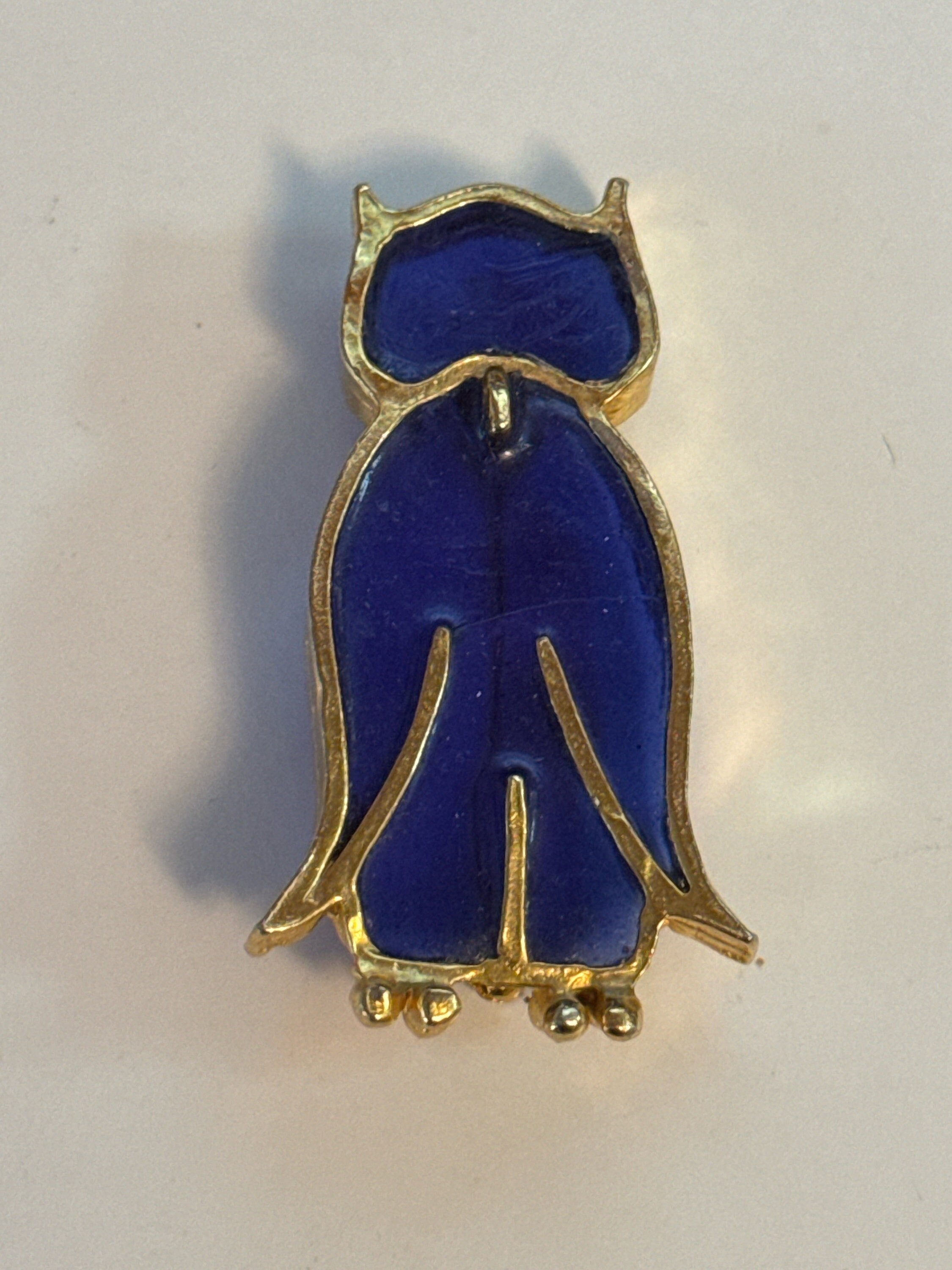 Joy Owl Brooch Plique a Jour Poured Resin Vintage Signed Pin