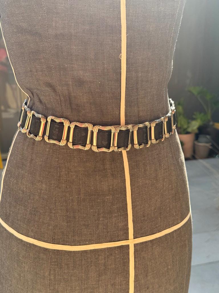 Vintage Donna Katz Leather Belt Silver Slide Links Women display picture 2