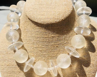Frosted Clear Lucite Oversized Bead Vintage Necklace
