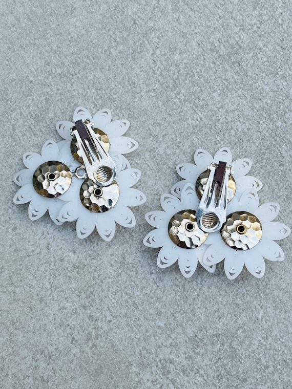 Boucles D'oreilles Vintage Argentées à Clips - Petites Fleurs Avec Strass - Occasion