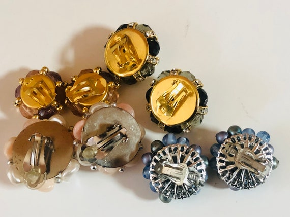 Boucles D'oreilles Vintage Clips - 'Western Germany', Perles De Verre Noires Sur Laiton - Occasion