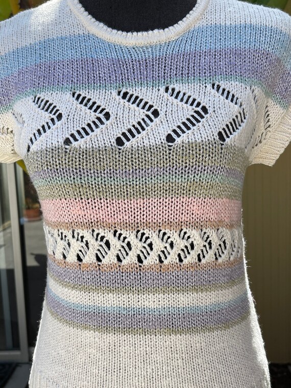 Pastel Knit Vintage 80s Sweater Short Sleeve Top … - image 3