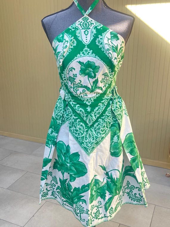 Vintage Brown Floral Halter Dress