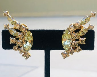 Kramer Yellow Rhinestone Vintage Clip On Earrings