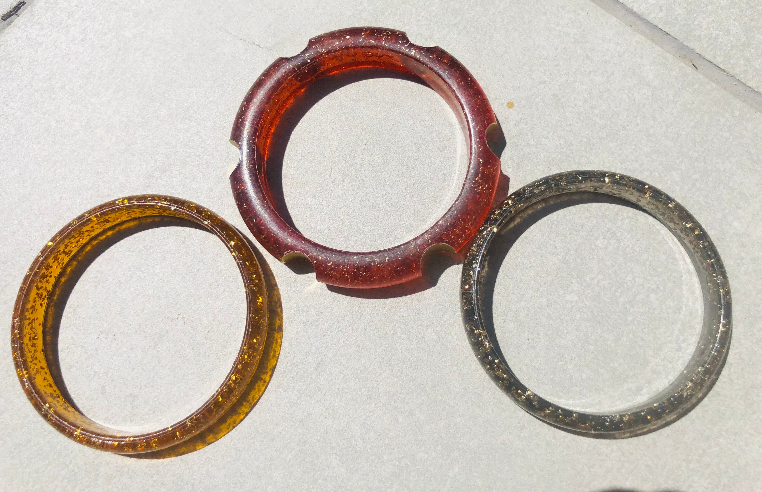 Lucite Bangle Trio Confetti Translucent Vintage Stacking Bracelets 
