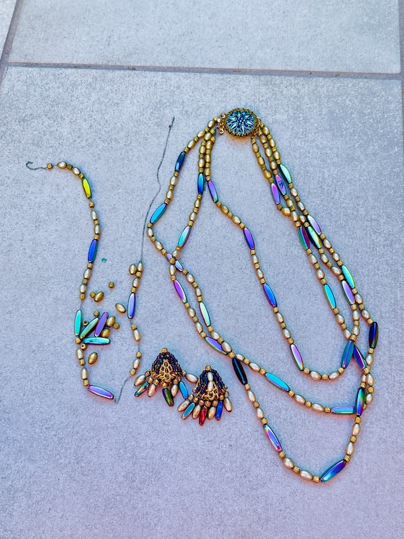 Hobe Demi Parure Fringe Earrings Multi Strand Beaded Necklace Vintage Jewelry Set