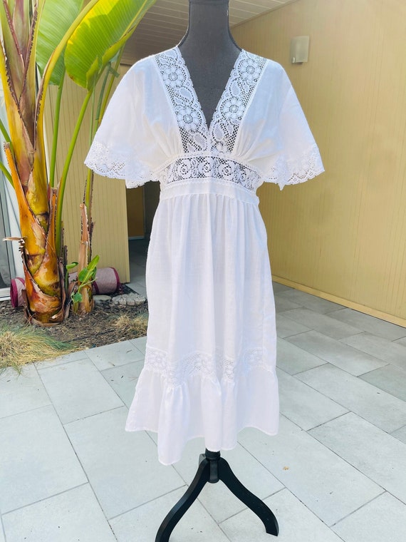 70s Cottagecore White Prairie Vintage Boho Dress