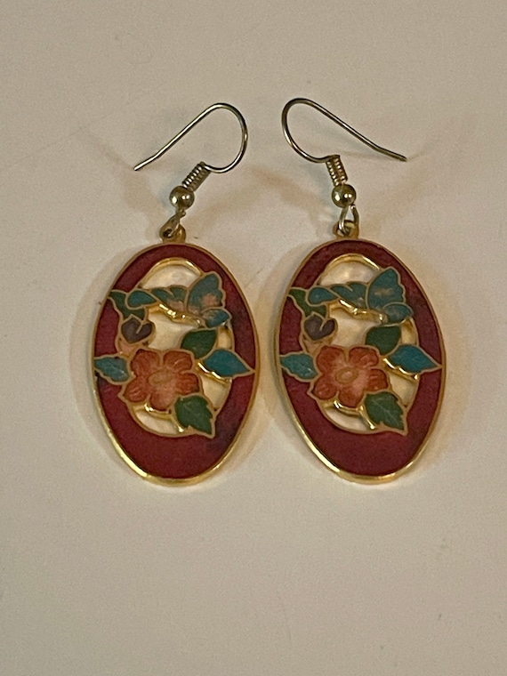 Cloisonné Dangle Vintage Earrings
