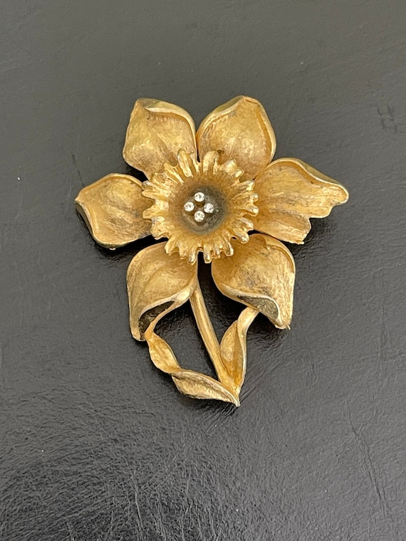 Mamselle Gold Flower Rhinestone Vintage Brooch Etsy Australia