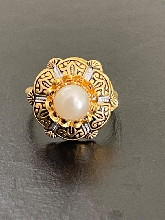 Damascene Pearl Adjustable Vintage Ring - image 2