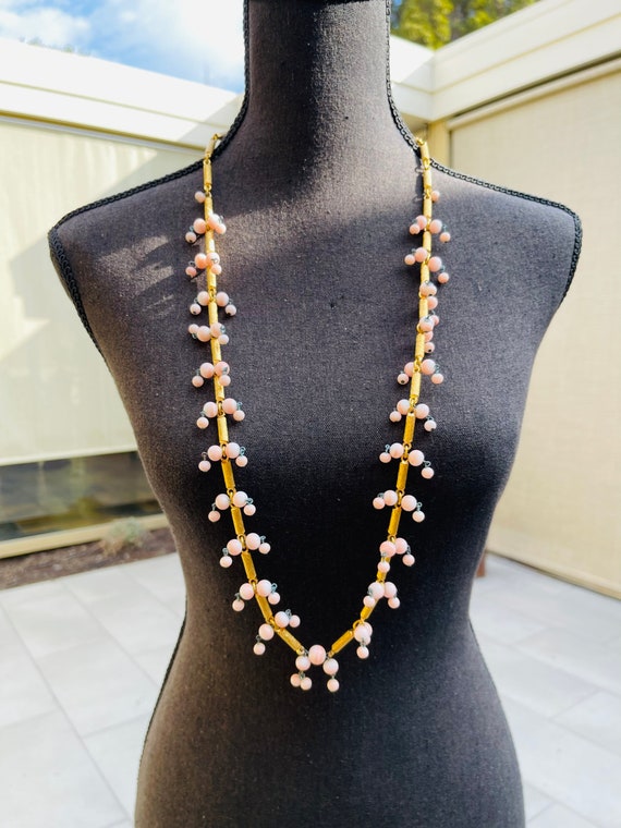 60s Gold Cylinder Pink Glass Ball Beaded Link Vin… - image 5