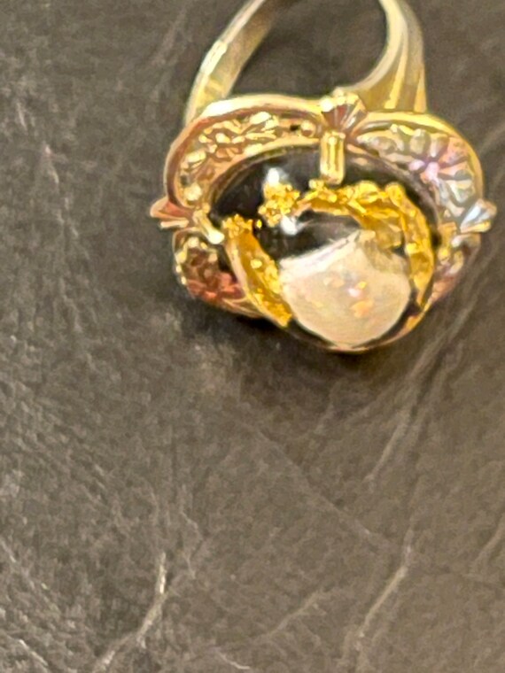 12K Gold Opal Vintage Ring Sterling Band Gold Lea… - image 5
