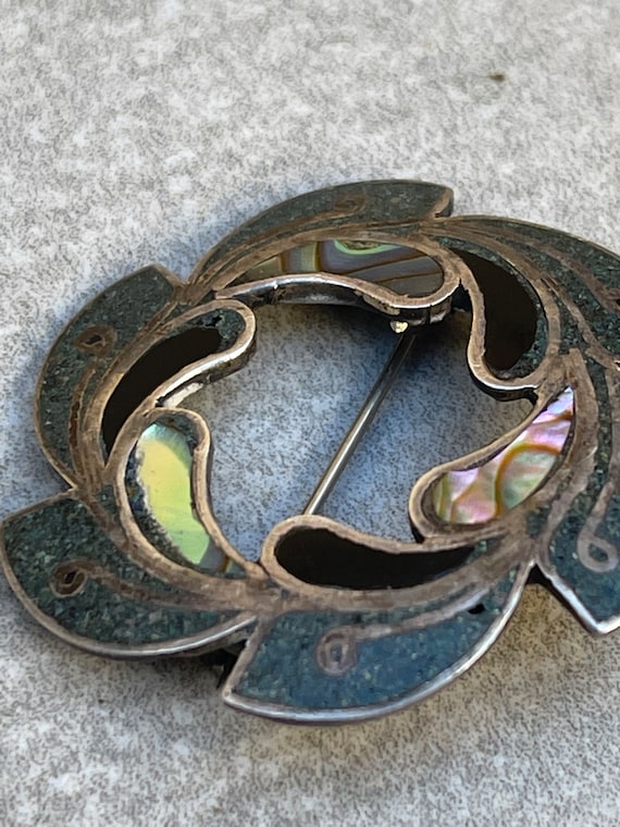 Sterling Taxco Mid Century Abalone Brooch Vintage… - image 5