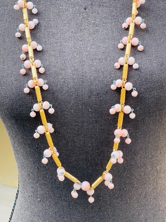 60s Gold Cylinder Pink Glass Ball Beaded Link Vin… - image 3