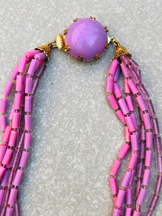 Tubular Pink Beaded Multi Strand  Vintage Necklace - image 5