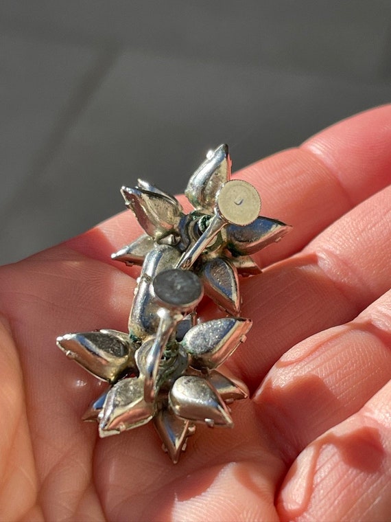 Teardrop Rhinestone Multi Dimensional Flower Earr… - image 3