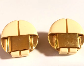 Lanvin Paris Art Deco Vintage Clip On Lucite/Gold Earrings