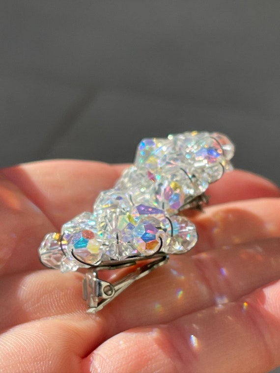 AB Crystal Flower Cluster Vintage Clip On Earrings - image 7