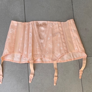 1950s Peach Brocade Girdle Garter Corset Slimming Smoothing Vintage Lingerie Shapewear