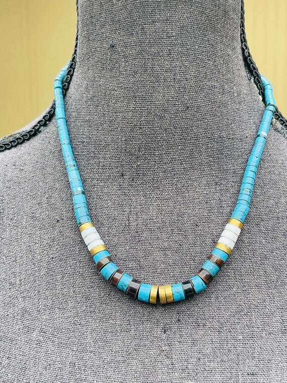 NAVAJO BEADS ターコイズ&シェルネックレス/60cm NAVAJO BEADS ターコイズ&シェルネックレス/60cm