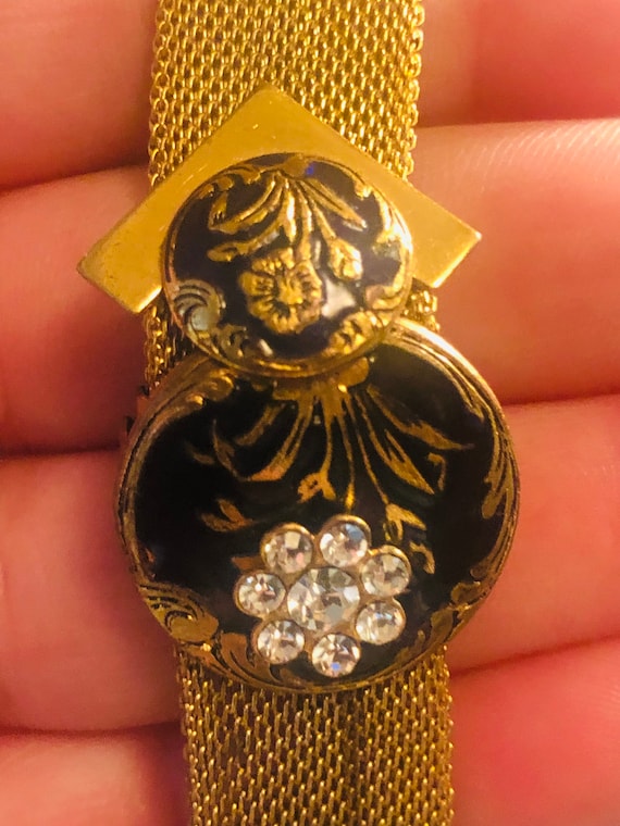 LISNER Gold Mesh Buckle Bracelet with Rhinestones - image 5