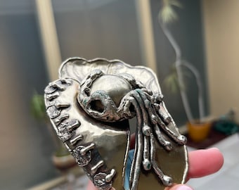 Brutalist Silver Huge Vintage Buckle Powder Blue Wide Leather Cinch Belt Brutalist Silver Huge Vintage Buckle Powder Blue Wide  main image 3