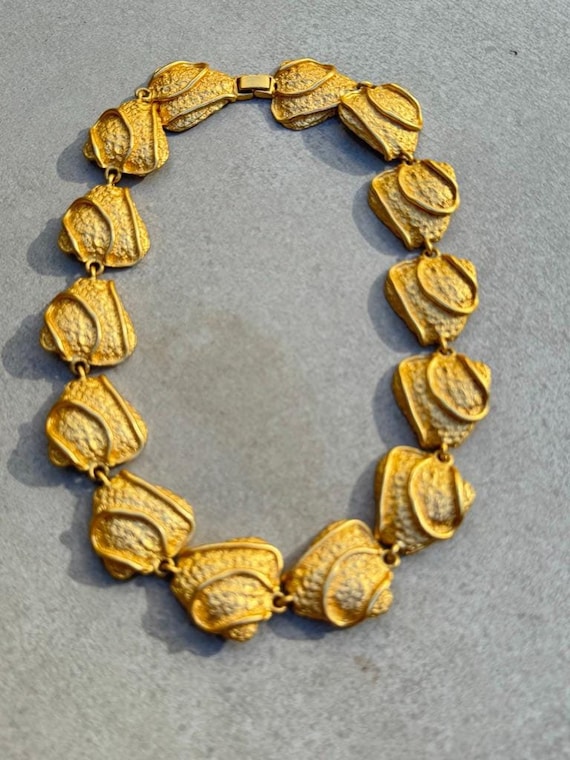 Collier Ras Du Cou (choker) Vintage - Ton Or - Maillons Texturés Abstraits - Longueur 15"