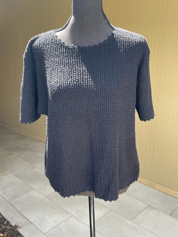 Silk Blend Knit Blouse Bice Black Sweater Top Larg