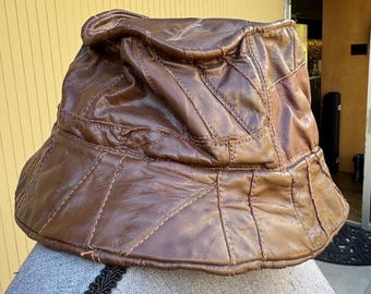 Vintage Leather Patchwork Bucket Hat - Etsy