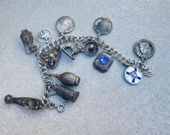 Vintage Sterling 925 + 800 Silver Multiple Charms Charm Bracelet