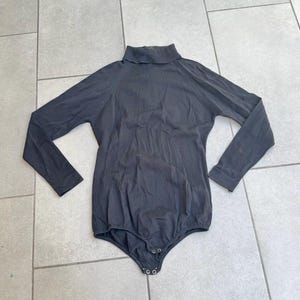 Vintage Black Bodysuit Turtleneck Leotard by Dancette Medium