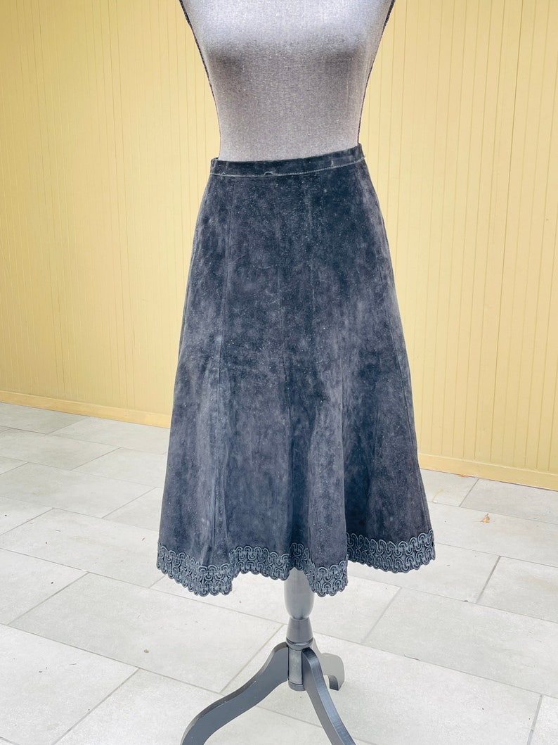 60s Suede Circle Skirt High Waist Vintage Skirt image 1