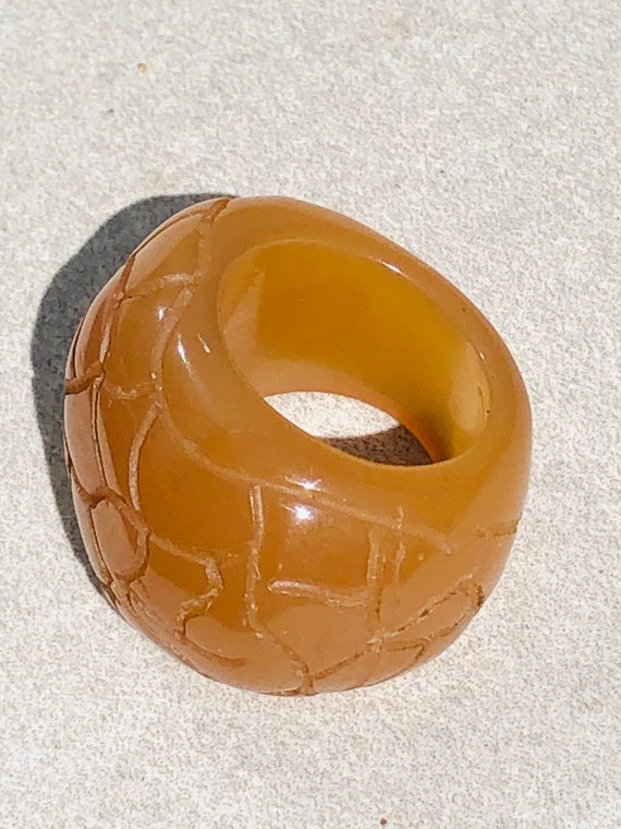 Butterscotch Bakelite Carved Crocodile Skin Ring … - image 2