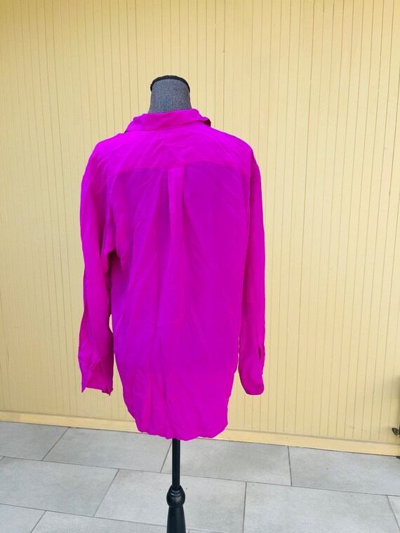 Silk Fuchsia Oversized Button Up Vintage Blouse - image 6