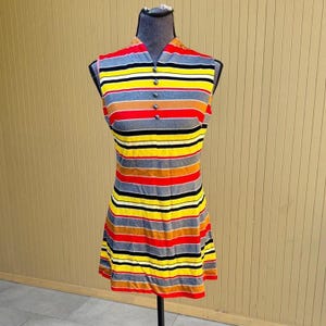 Vintage 60s Mod Striped Mini Dress S/M