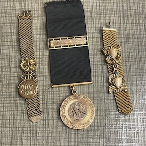 Antique Gold Filled Pocket Watch Chain Fobs Mesh Ribbon LOT of 3
