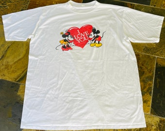 Vintage 80s Mickey Minnie Mouse I Love You T-Shirt - Plus Size 3XL