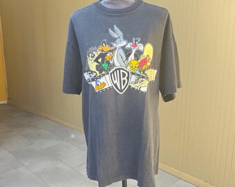 Chemise Homme Warner Bros Looney Tunes – Vintage Années 90 – Taille XXL Verte Avec Poches