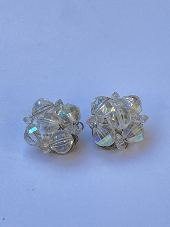 Laguna Crystal AB Vintage Clip On Cluster Earrings