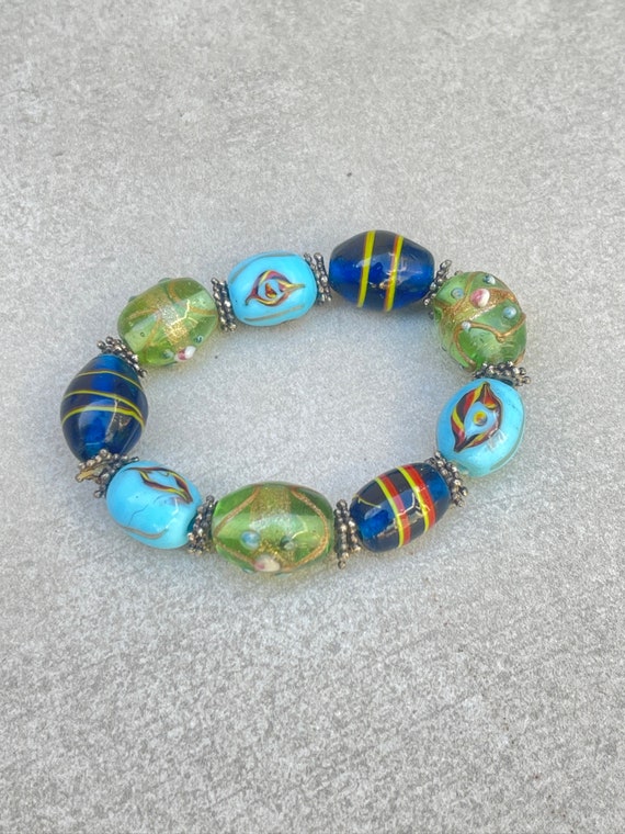 Venetian Wedding Cake Murano Art Glass Beaded Bracelet Stretch